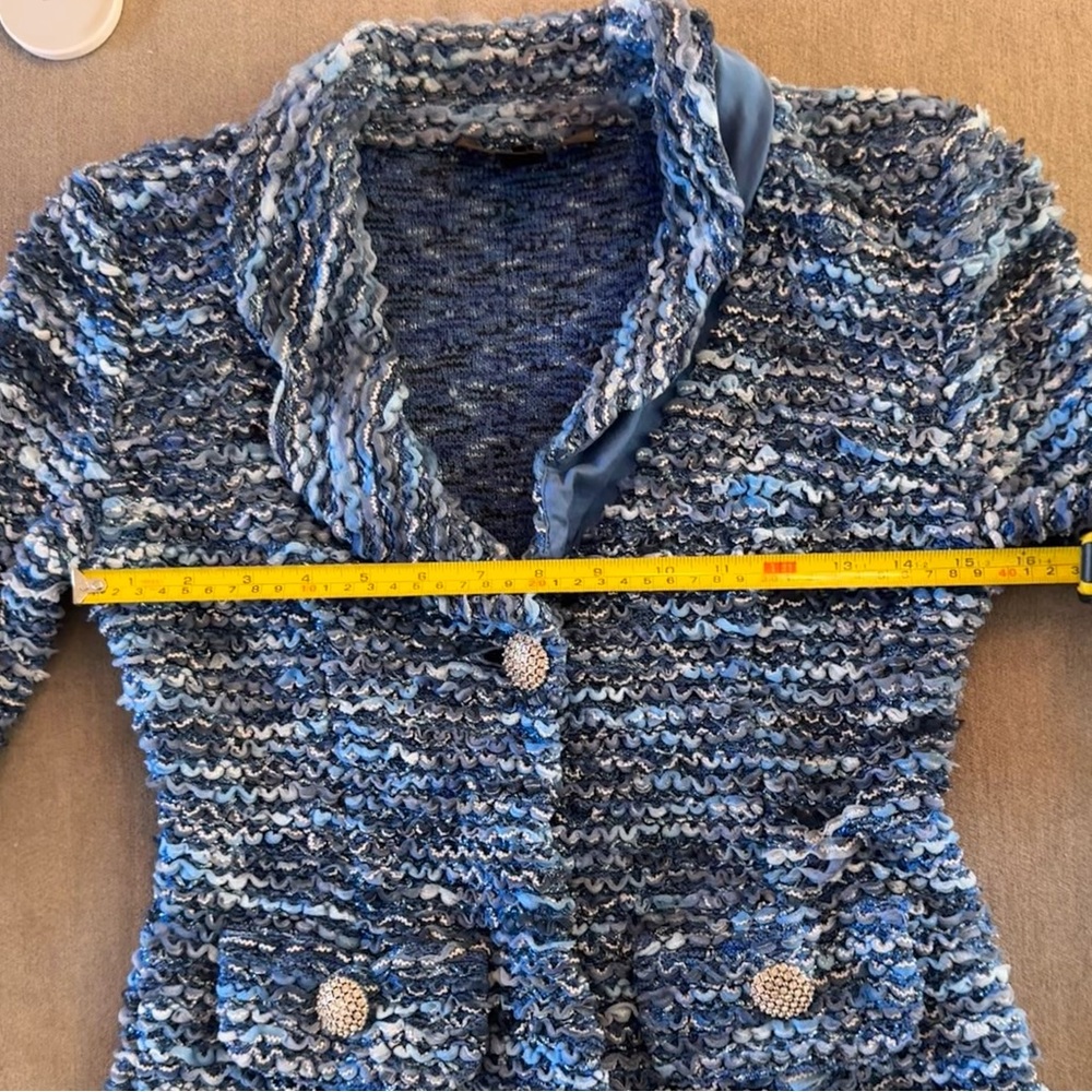 St. John Blue Bouclé Knit Blazer with Rhinestone Buttons - Picture 8 of 9